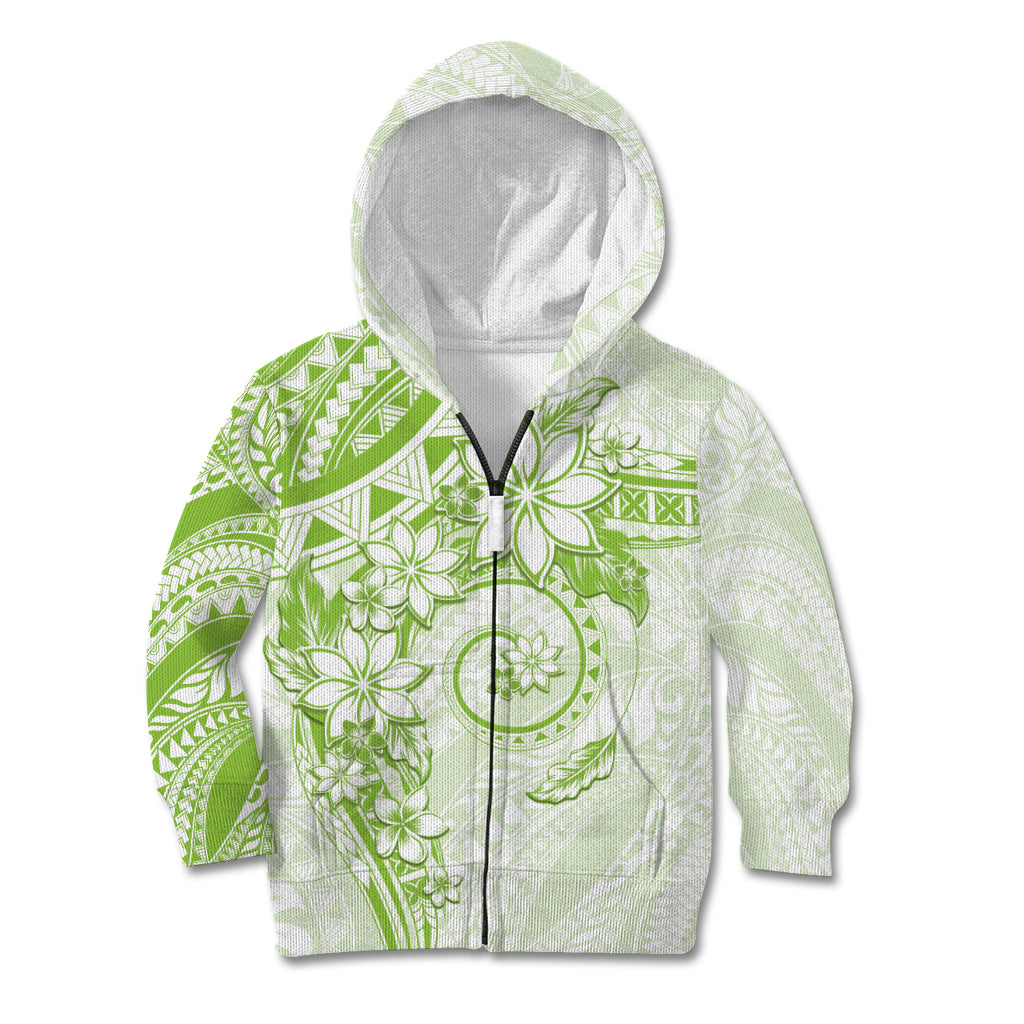 Polynesian Pattern With Plumeria Flowers Kid Hoodie Lime Green LT05 Zip Hoodie Lime Green - Polynesian Pride