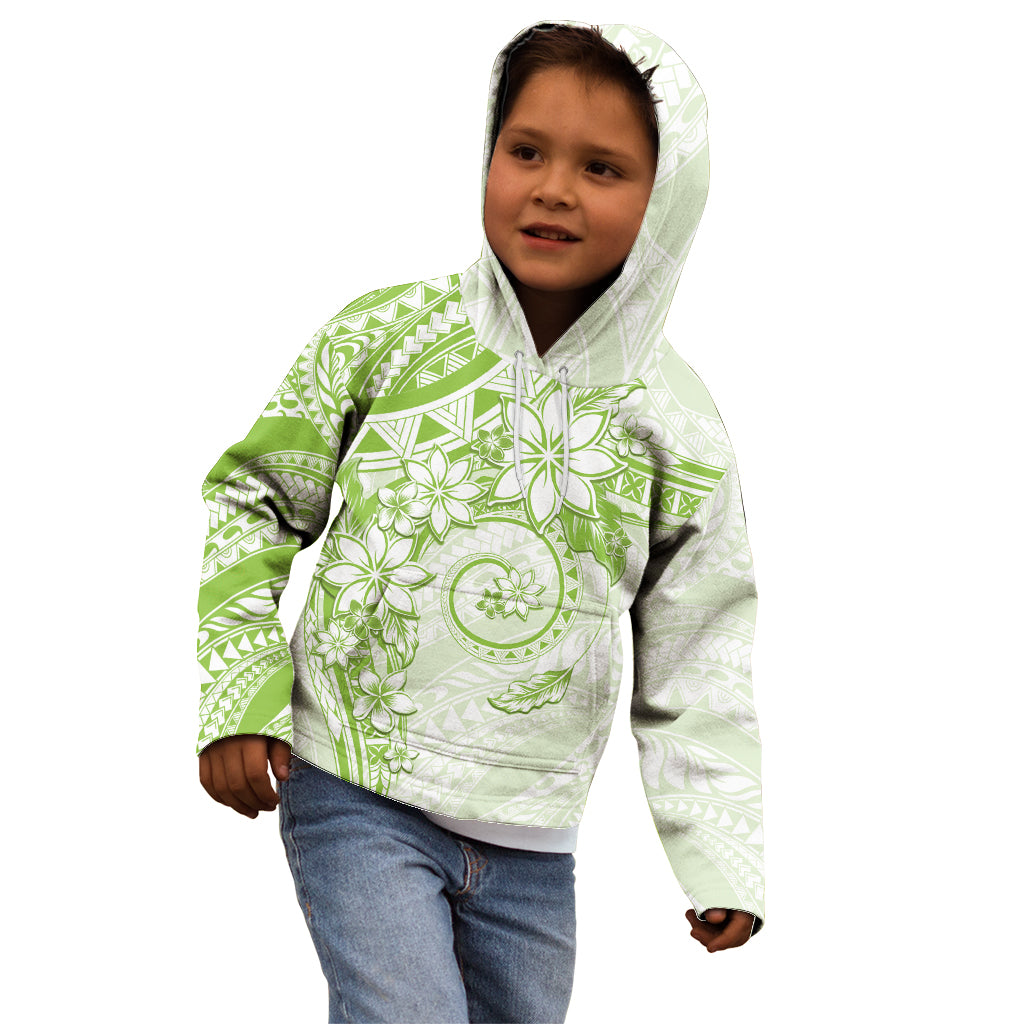 Polynesian Pattern With Plumeria Flowers Kid Hoodie Lime Green LT05 - Polynesian Pride
