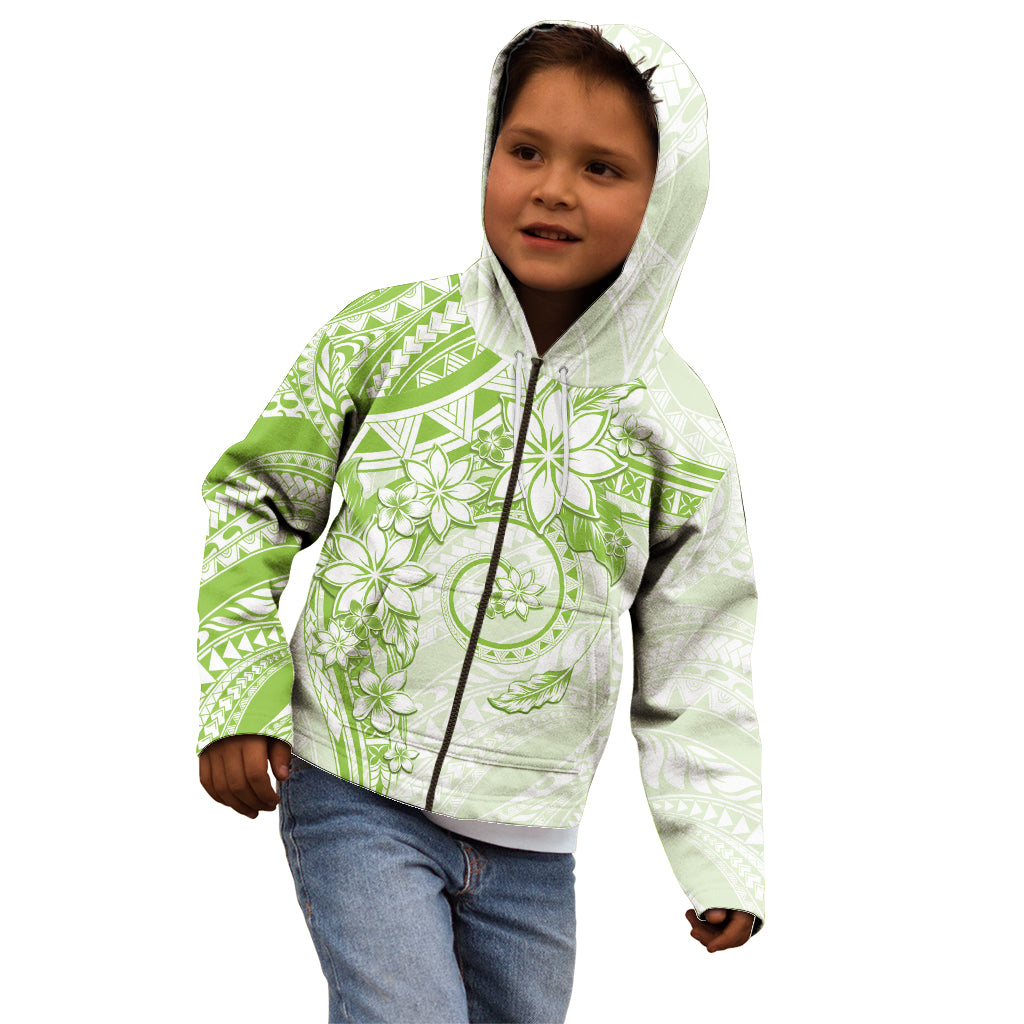 Polynesian Pattern With Plumeria Flowers Kid Hoodie Lime Green LT05 - Polynesian Pride