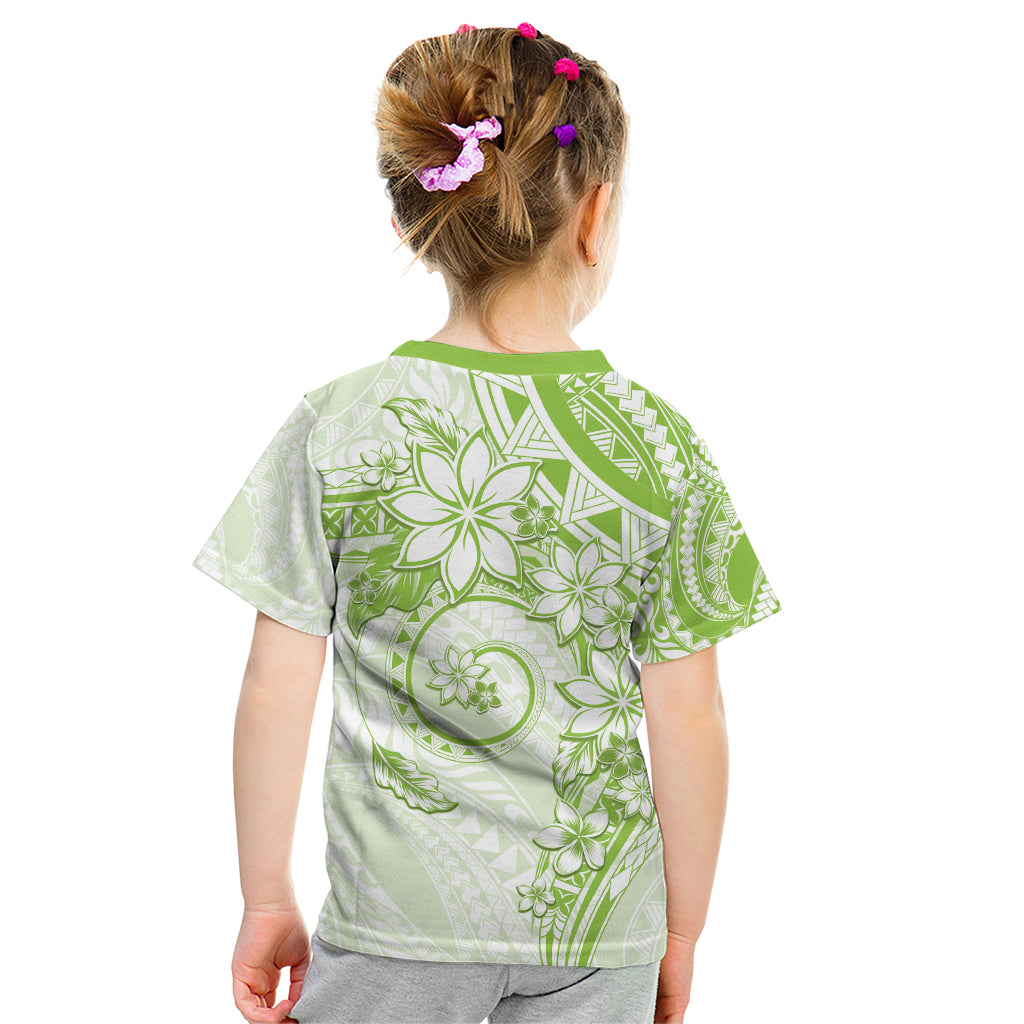 Polynesian Pattern With Plumeria Flowers Kid T Shirt Lime Green LT05 - Polynesian Pride