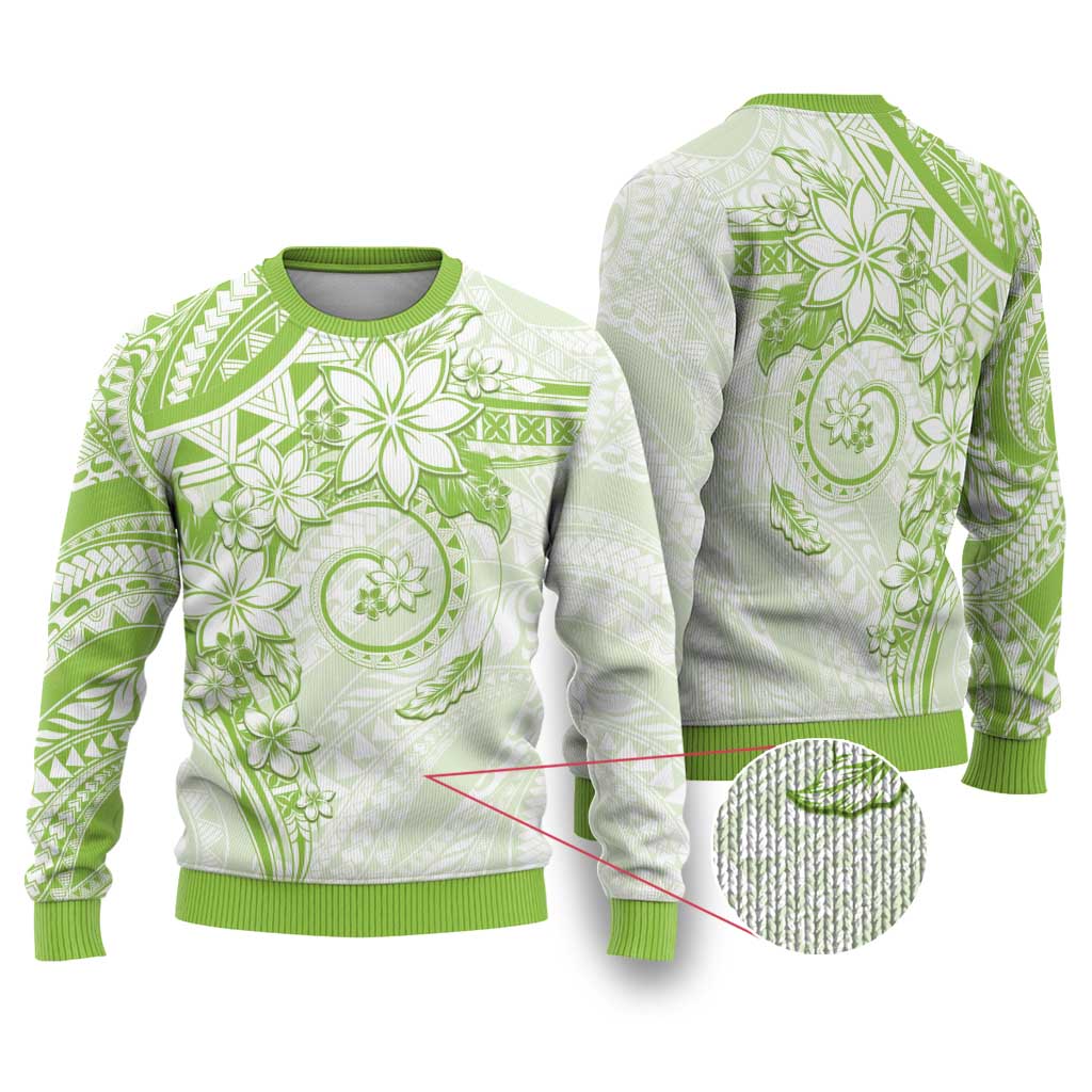 Polynesian Pattern With Plumeria Flowers Ugly Christmas Sweater Lime Green LT05 Lime Green - Polynesian Pride