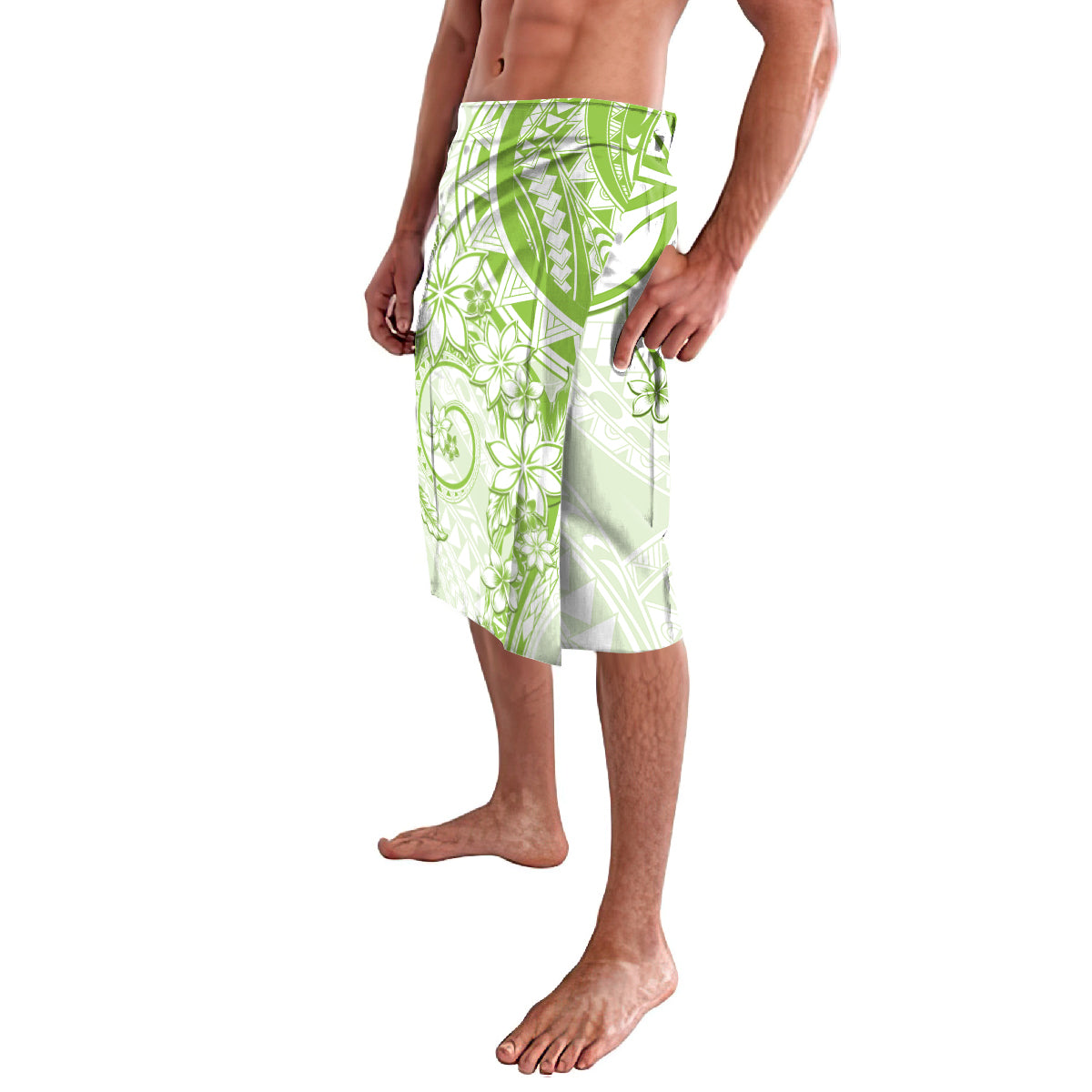 Polynesian Pattern With Plumeria Flowers Lavalava Lime Green LT05 - Polynesian Pride