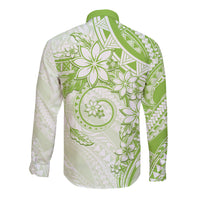 Polynesian Pattern With Plumeria Flowers Long Sleeve Button Shirt Lime Green LT05 - Polynesian Pride