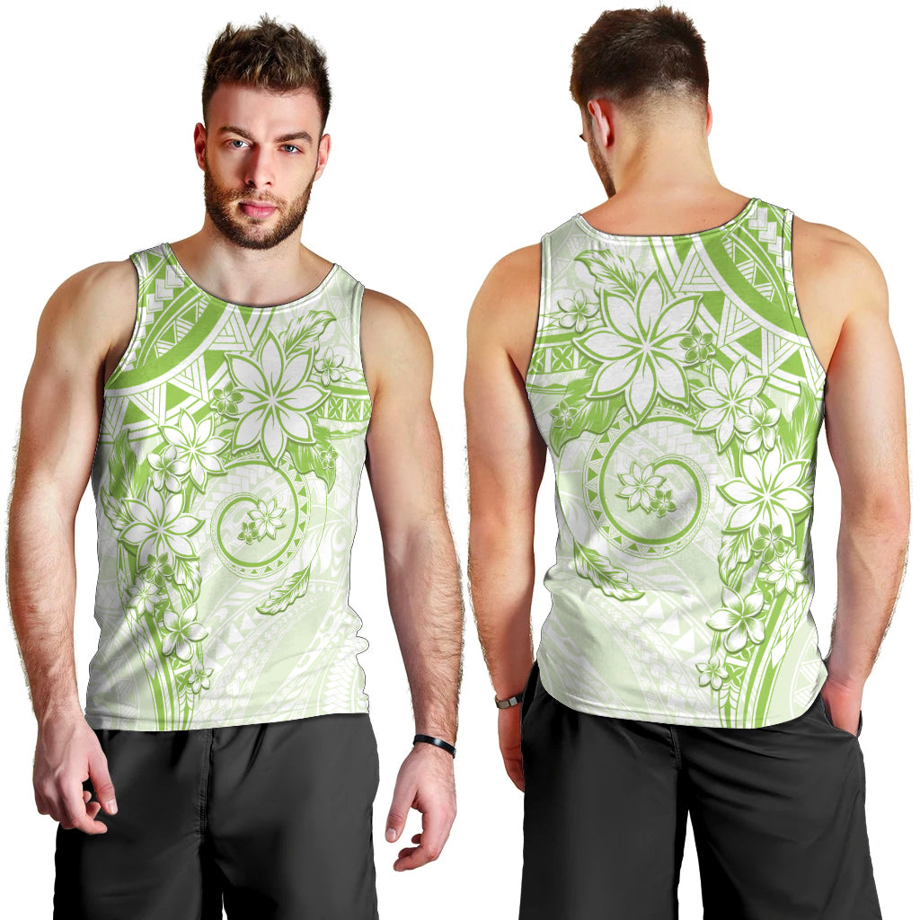 Polynesian Pattern With Plumeria Flowers Men Tank Top Lime Green LT05 - Polynesian Pride