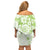 Polynesian Pattern With Plumeria Flowers Off Shoulder Short Dress Lime Green