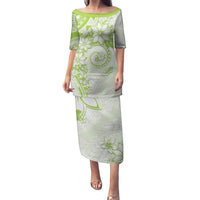 Polynesian Pattern With Plumeria Flowers Puletasi Lime Green LT05 Long Dress Lime Green - Polynesian Pride