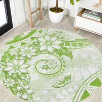 Polynesian Pattern With Plumeria Flowers Round Carpet Lime Green LT05 Lime Green - Polynesian Pride