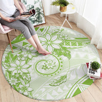 Polynesian Pattern With Plumeria Flowers Round Carpet Lime Green LT05 - Polynesian Pride