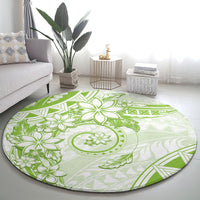 Polynesian Pattern With Plumeria Flowers Round Carpet Lime Green LT05 - Polynesian Pride