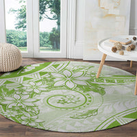 Polynesian Pattern With Plumeria Flowers Round Carpet Lime Green LT05 - Polynesian Pride