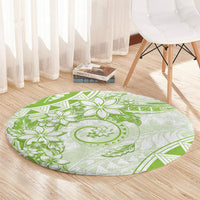 Polynesian Pattern With Plumeria Flowers Round Carpet Lime Green LT05 - Polynesian Pride