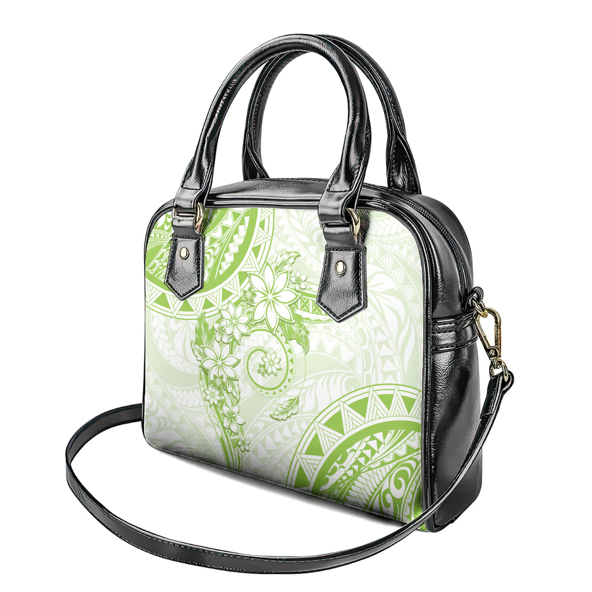 Polynesian Pattern With Plumeria Flowers Shoulder Handbag Lime Green LT05 - Polynesian Pride