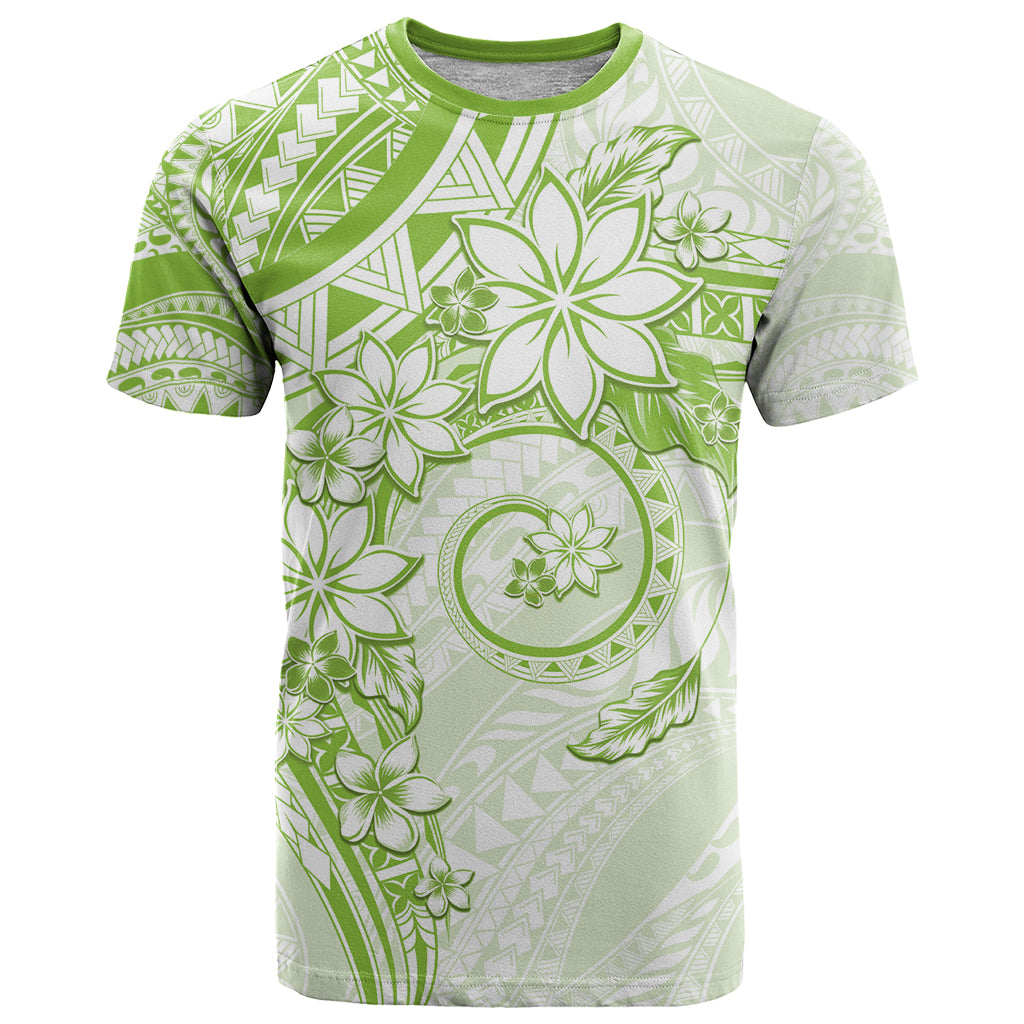 Polynesian Pattern With Plumeria Flowers T Shirt Lime Green LT05 Lime Green - Polynesian Pride