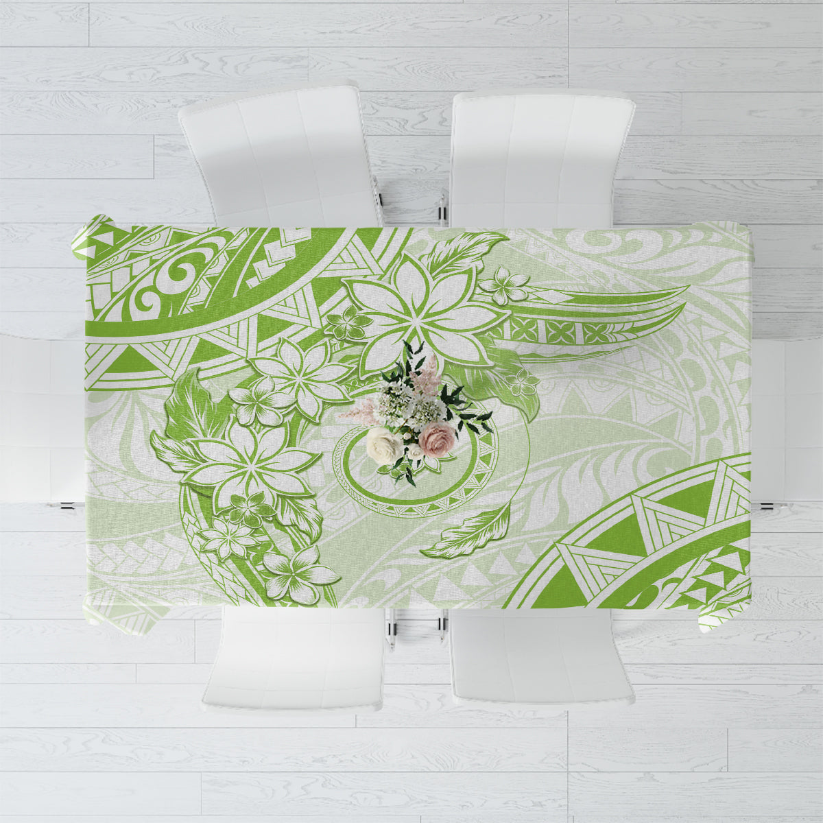 Polynesian Pattern With Plumeria Flowers Tablecloth Lime Green LT05 Lime Green - Polynesian Pride