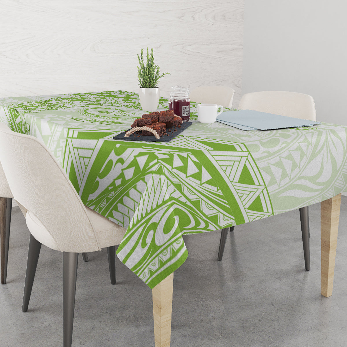 Polynesian Pattern With Plumeria Flowers Tablecloth Lime Green LT05 - Polynesian Pride