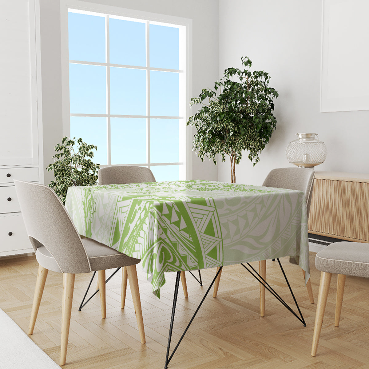 Polynesian Pattern With Plumeria Flowers Tablecloth Lime Green LT05 - Polynesian Pride