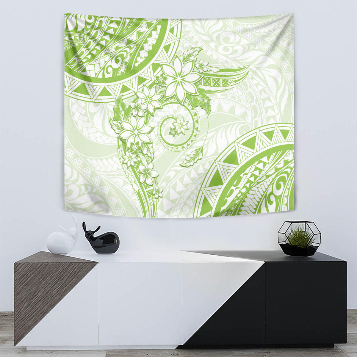 Polynesian Pattern With Plumeria Flowers Tapestry Lime Green LT05 - Polynesian Pride