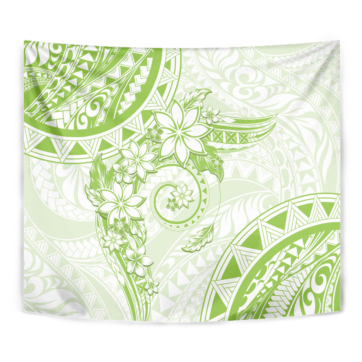 Polynesian Pattern With Plumeria Flowers Tapestry Lime Green LT05 - Polynesian Pride