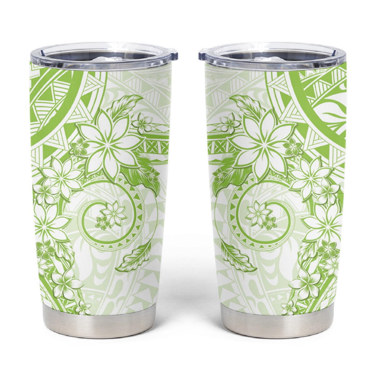 Lime Green Polynesian Pattern With Plumeria Flowers Tumbler Cup LT05 Lime Green - Polynesian Pride