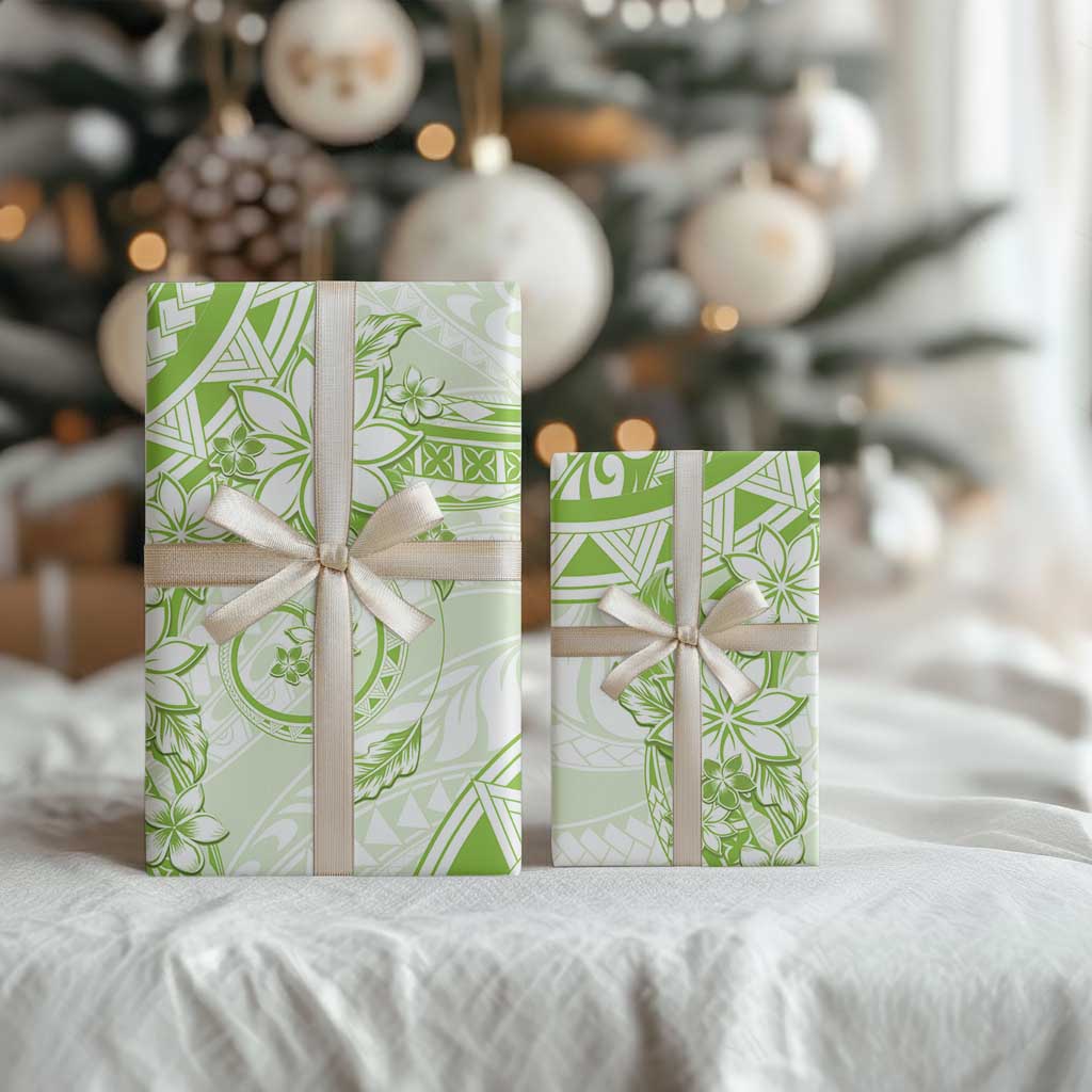 Polynesian Pattern With Plumeria Flowers Wrapping Paper Lime Green LT05 - Polynesian Pride