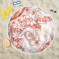 Polynesian Pattern With Plumeria Flowers Beach Blanket Orange Peach LT05 One Size 150cm Peach - Polynesian Pride