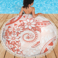 Polynesian Pattern With Plumeria Flowers Beach Blanket Orange Peach LT05 - Polynesian Pride
