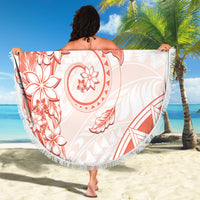Polynesian Pattern With Plumeria Flowers Beach Blanket Orange Peach LT05 - Polynesian Pride