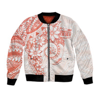 Polynesian Pattern With Plumeria Flowers Bomber Jacket Orange Peach LT05 Unisex Peach - Polynesian Pride