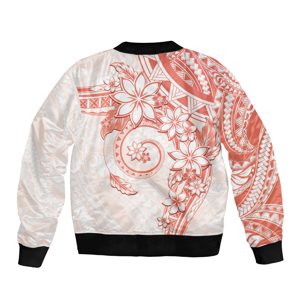 Polynesian Pattern With Plumeria Flowers Bomber Jacket Orange Peach LT05 - Polynesian Pride