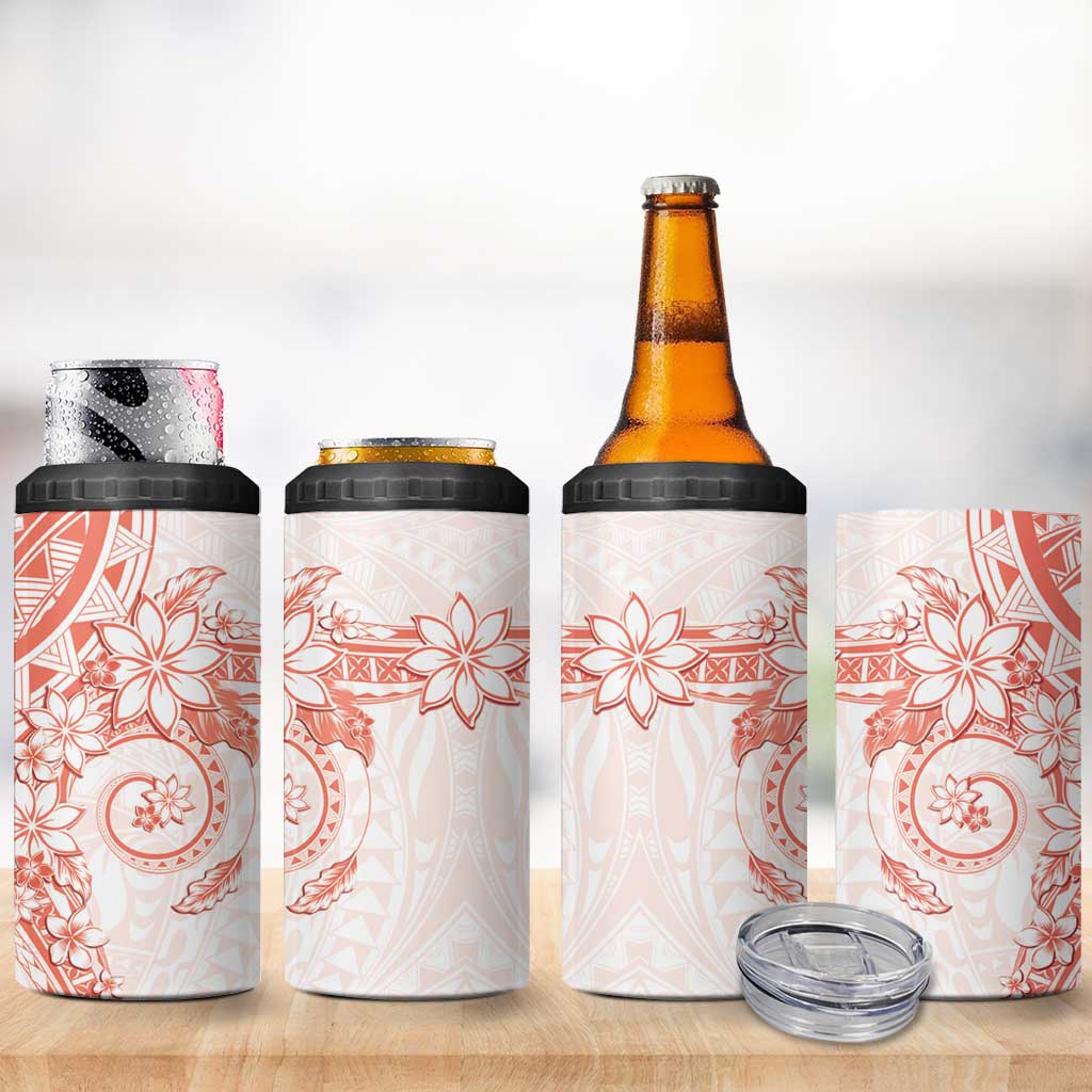 Orange Peach Polynesian Pattern With Plumeria Flowers 4 in 1 Can Cooler Tumbler LT05 - Polynesian Pride