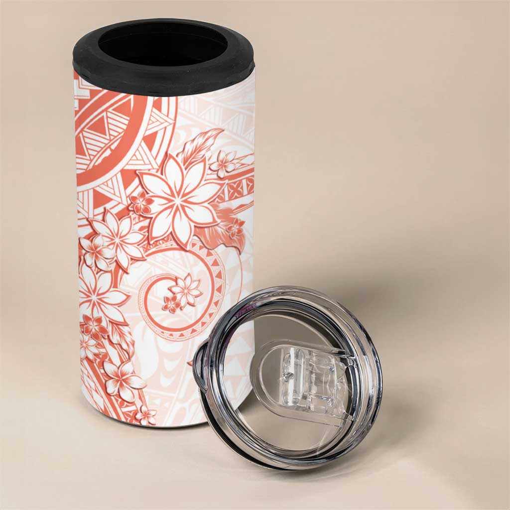 Orange Peach Polynesian Pattern With Plumeria Flowers 4 in 1 Can Cooler Tumbler LT05 - Polynesian Pride
