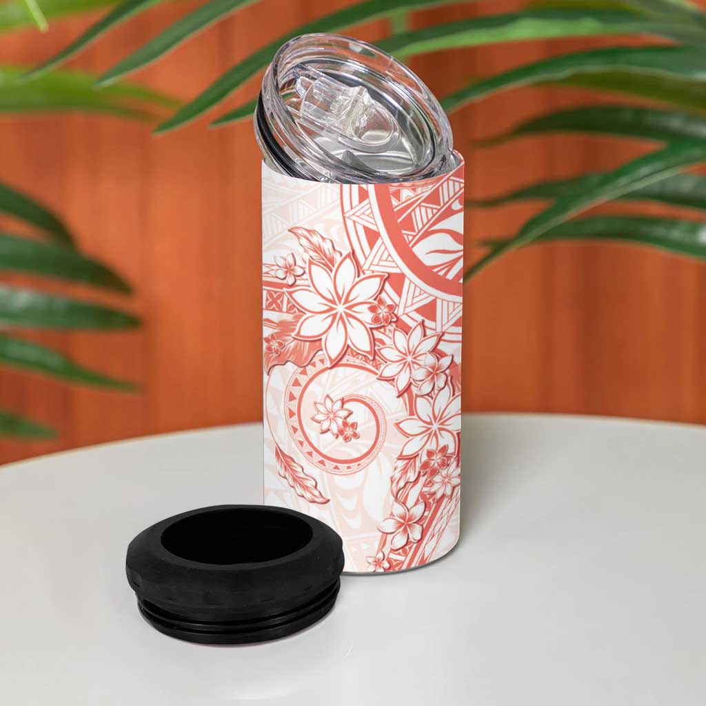 Orange Peach Polynesian Pattern With Plumeria Flowers 4 in 1 Can Cooler Tumbler LT05 - Polynesian Pride