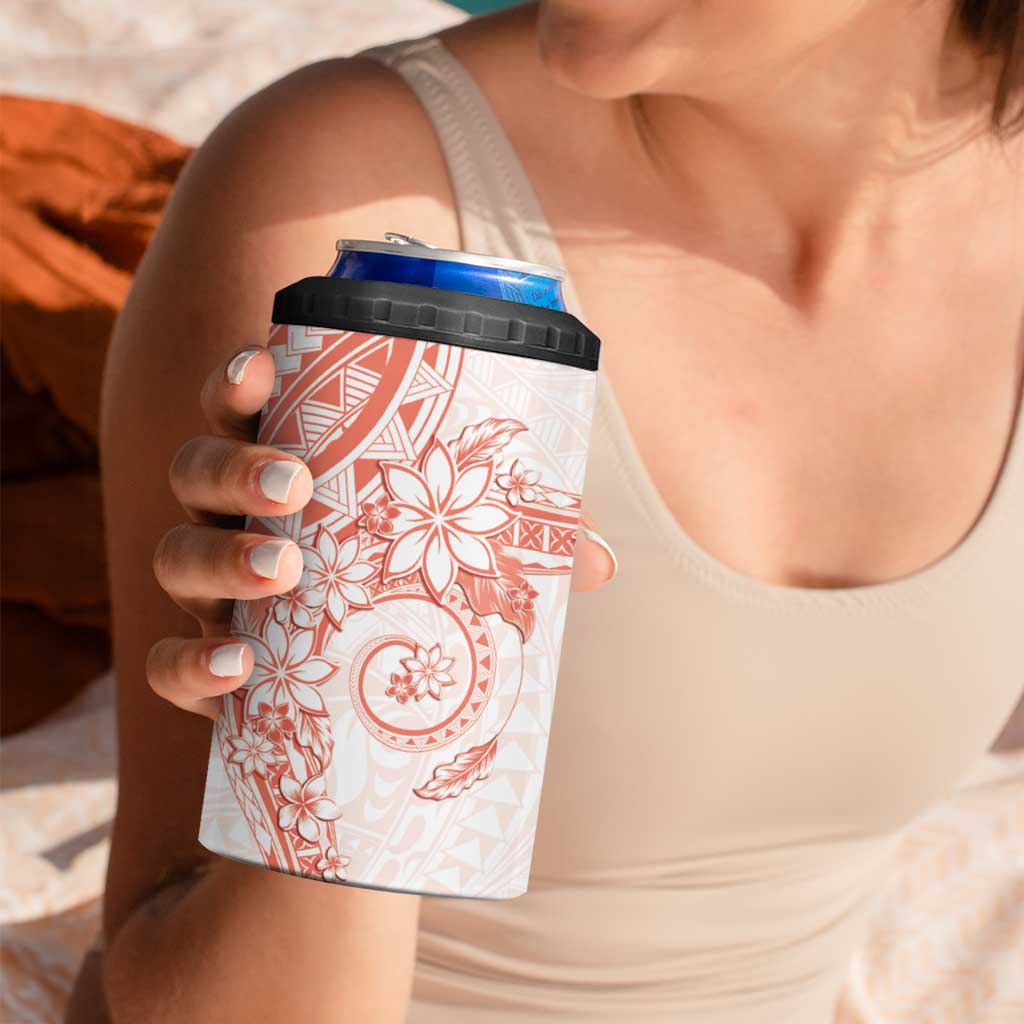 Orange Peach Polynesian Pattern With Plumeria Flowers 4 in 1 Can Cooler Tumbler LT05 - Polynesian Pride