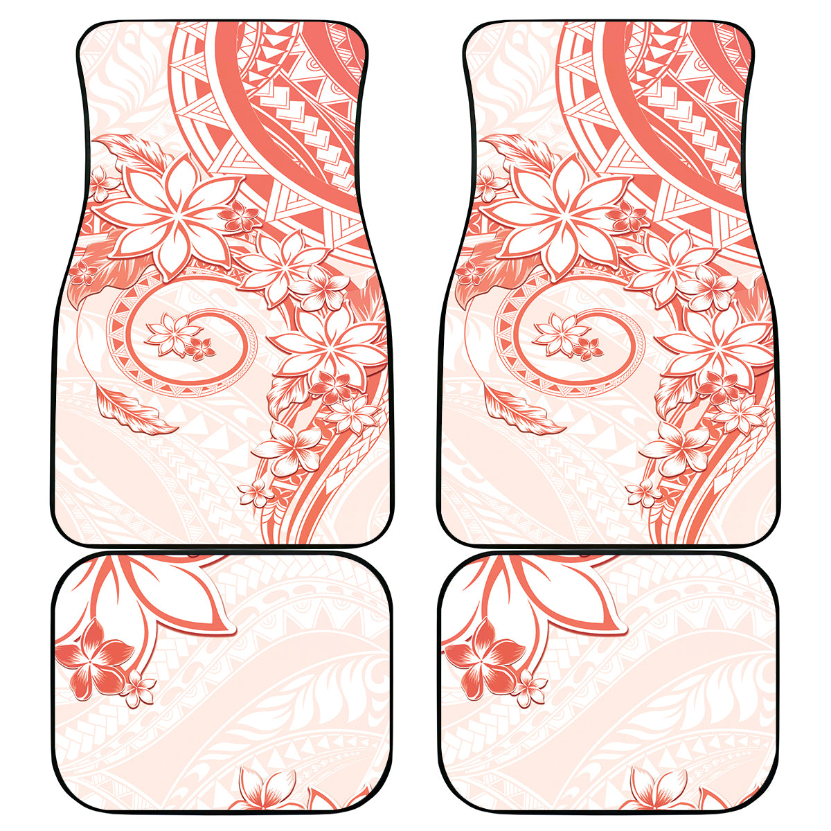 Polynesian Pattern With Plumeria Flowers Car Mats Orange Peach LT05 - Polynesian Pride