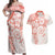 Polynesian Pattern With Plumeria Flowers Couples Matching Off Shoulder Maxi Dress and Hawaiian Shirt Orange Peach