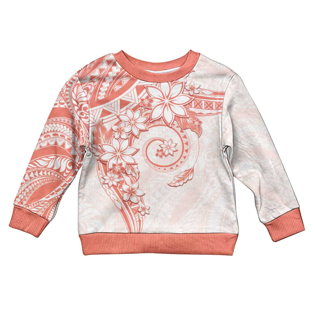 Polynesian Pattern With Plumeria Flowers Kid Ugly Christmas Sweater Orange Peach LT05 Kid Peach - Polynesian Pride