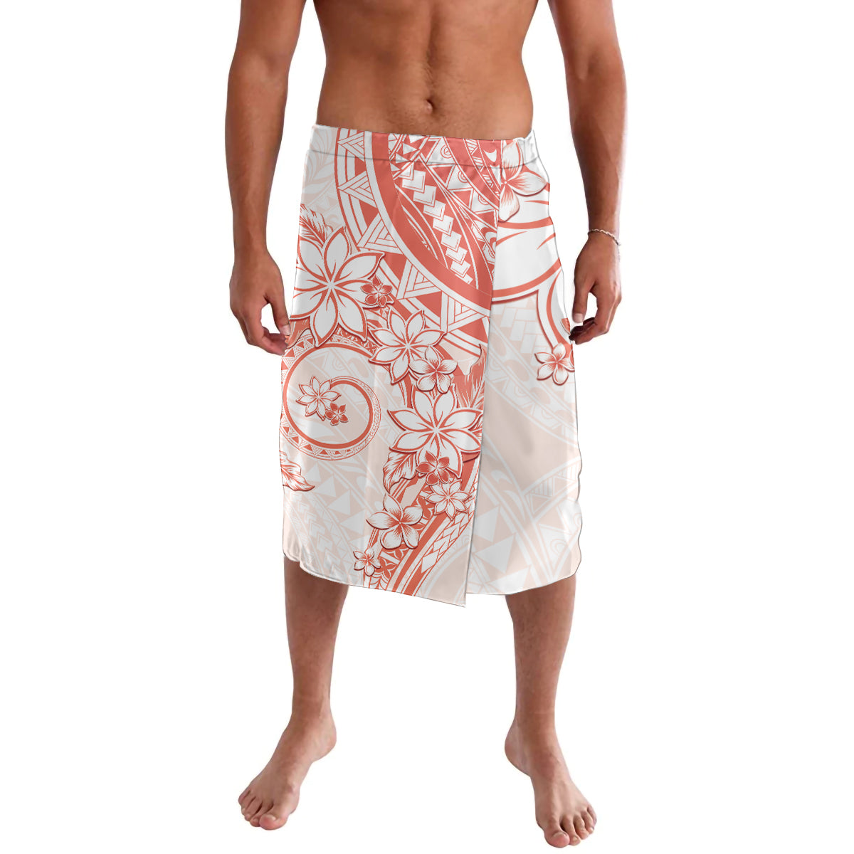 Polynesian Pattern With Plumeria Flowers Lavalava Orange Peach