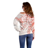 Polynesian Pattern With Plumeria Flowers Off Shoulder Sweater Orange Peach LT05 - Polynesian Pride