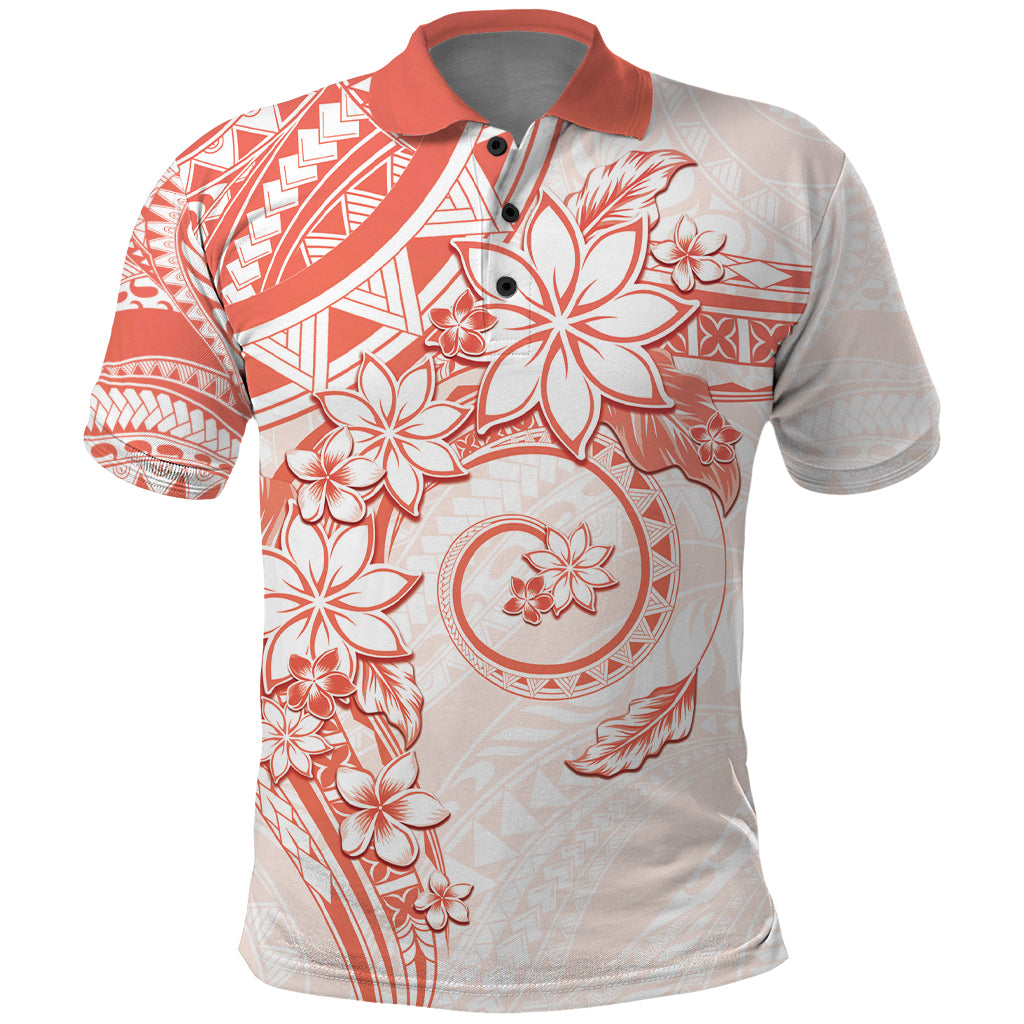 Polynesian Pattern With Plumeria Flowers Polo Shirt Orange Peach LT05 Peach - Polynesian Pride