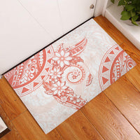 Polynesian Pattern With Plumeria Flowers Rubber Doormat Orange Peach LT05 Peach - Polynesian Pride