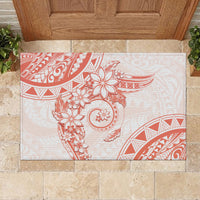 Polynesian Pattern With Plumeria Flowers Rubber Doormat Orange Peach LT05 - Polynesian Pride