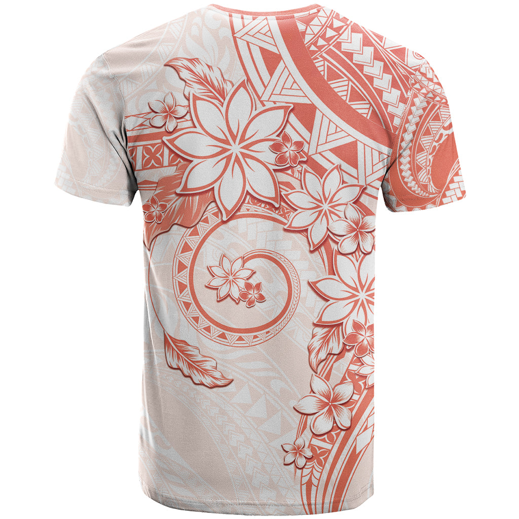 Polynesian Pattern With Plumeria Flowers T Shirt Orange Peach LT05 - Polynesian Pride
