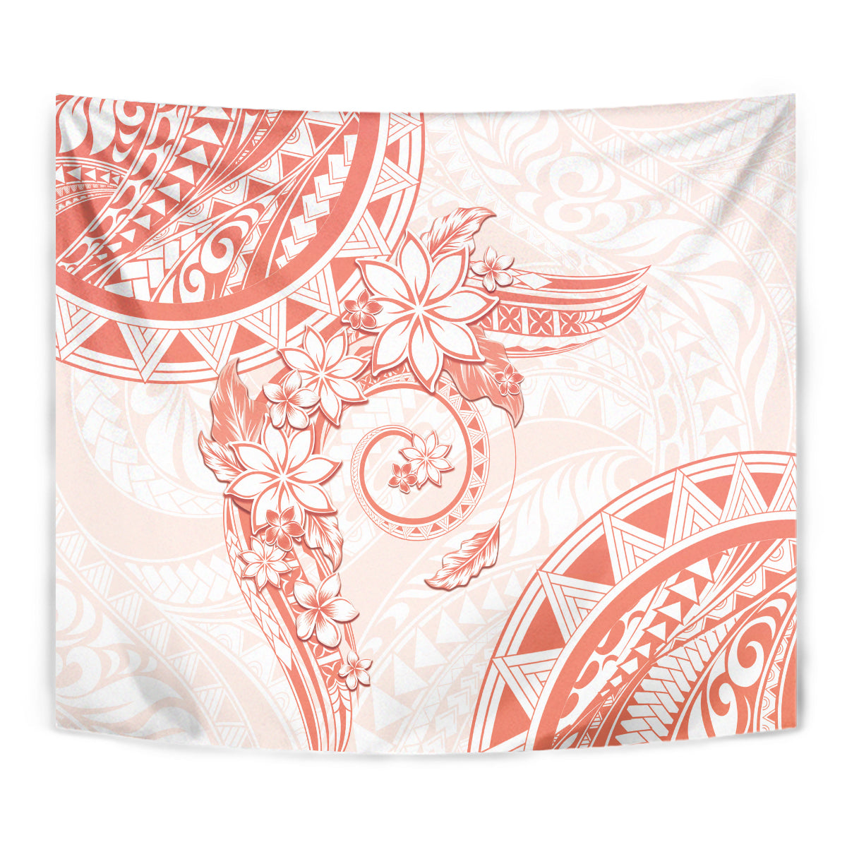 Polynesian Pattern With Plumeria Flowers Tapestry Orange Peach LT05 - Polynesian Pride