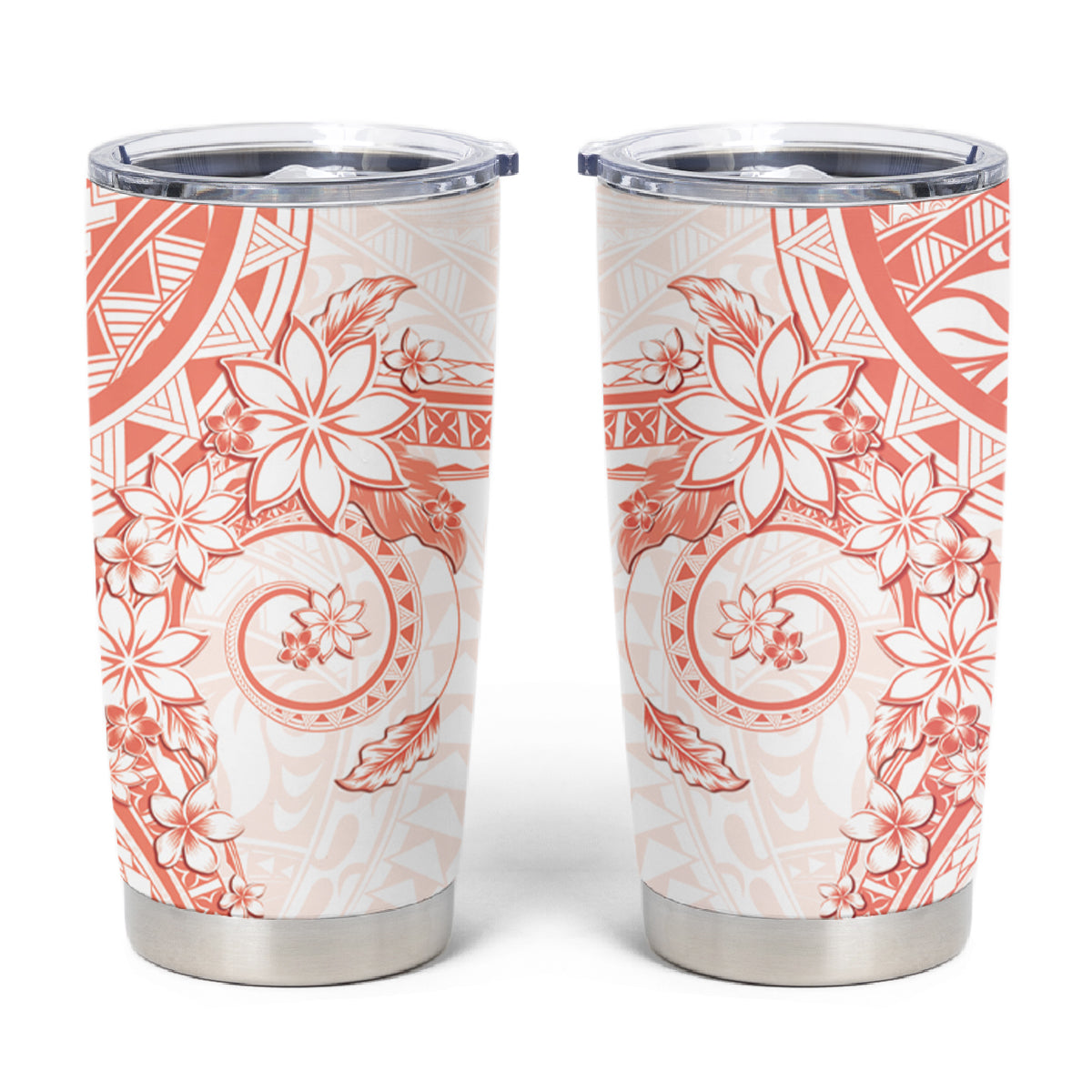 Orange Peach Polynesian Pattern With Plumeria Flowers Tumbler Cup LT05 Peach - Polynesian Pride