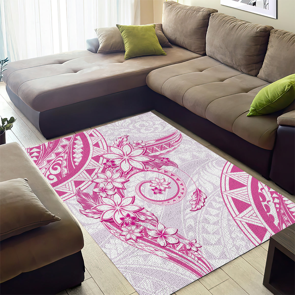 Polynesian Pattern With Plumeria Flowers Area Rug Pink LT05 - Polynesian Pride
