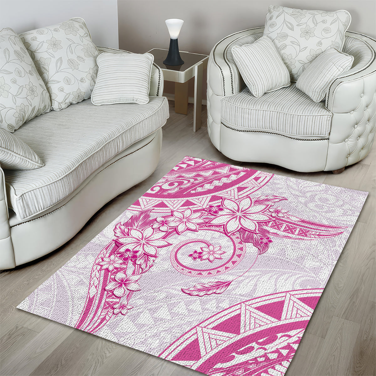 Polynesian Pattern With Plumeria Flowers Area Rug Pink LT05 - Polynesian Pride