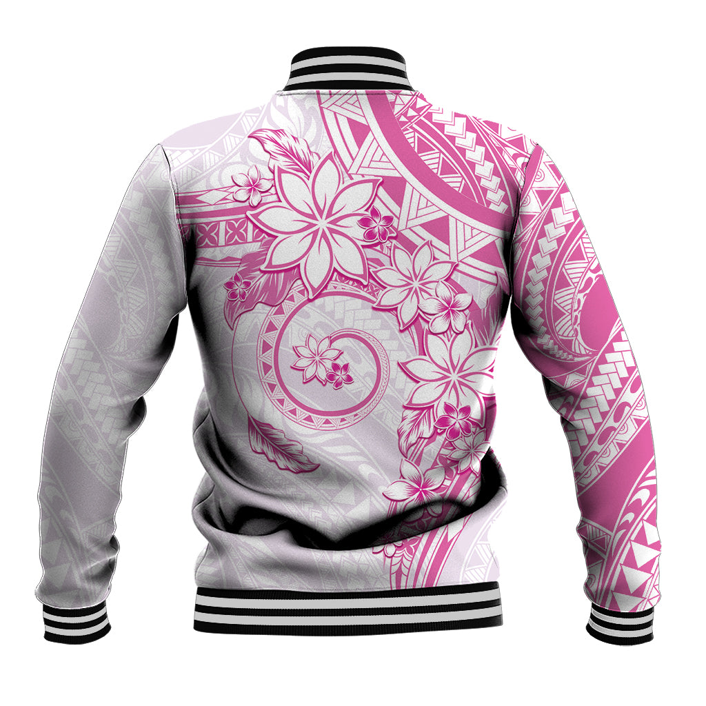 Polynesian Pattern With Plumeria Flowers Baseball Jacket Pink LT05 - Polynesian Pride