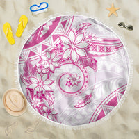 Polynesian Pattern With Plumeria Flowers Beach Blanket Pink LT05 One Size 150cm Pink - Polynesian Pride