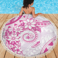 Polynesian Pattern With Plumeria Flowers Beach Blanket Pink LT05 - Polynesian Pride