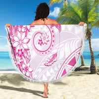 Polynesian Pattern With Plumeria Flowers Beach Blanket Pink LT05 - Polynesian Pride